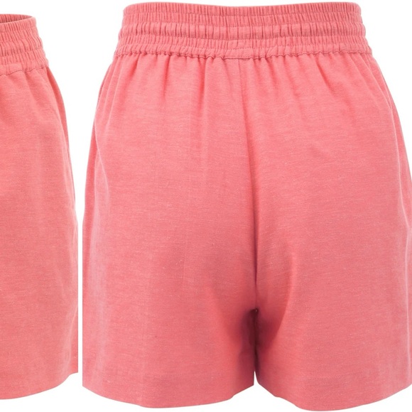 Venus Coral Linen Easy Shorts Pocket Elastisicized Waist Size L Lightweight - Picture 7 of 13